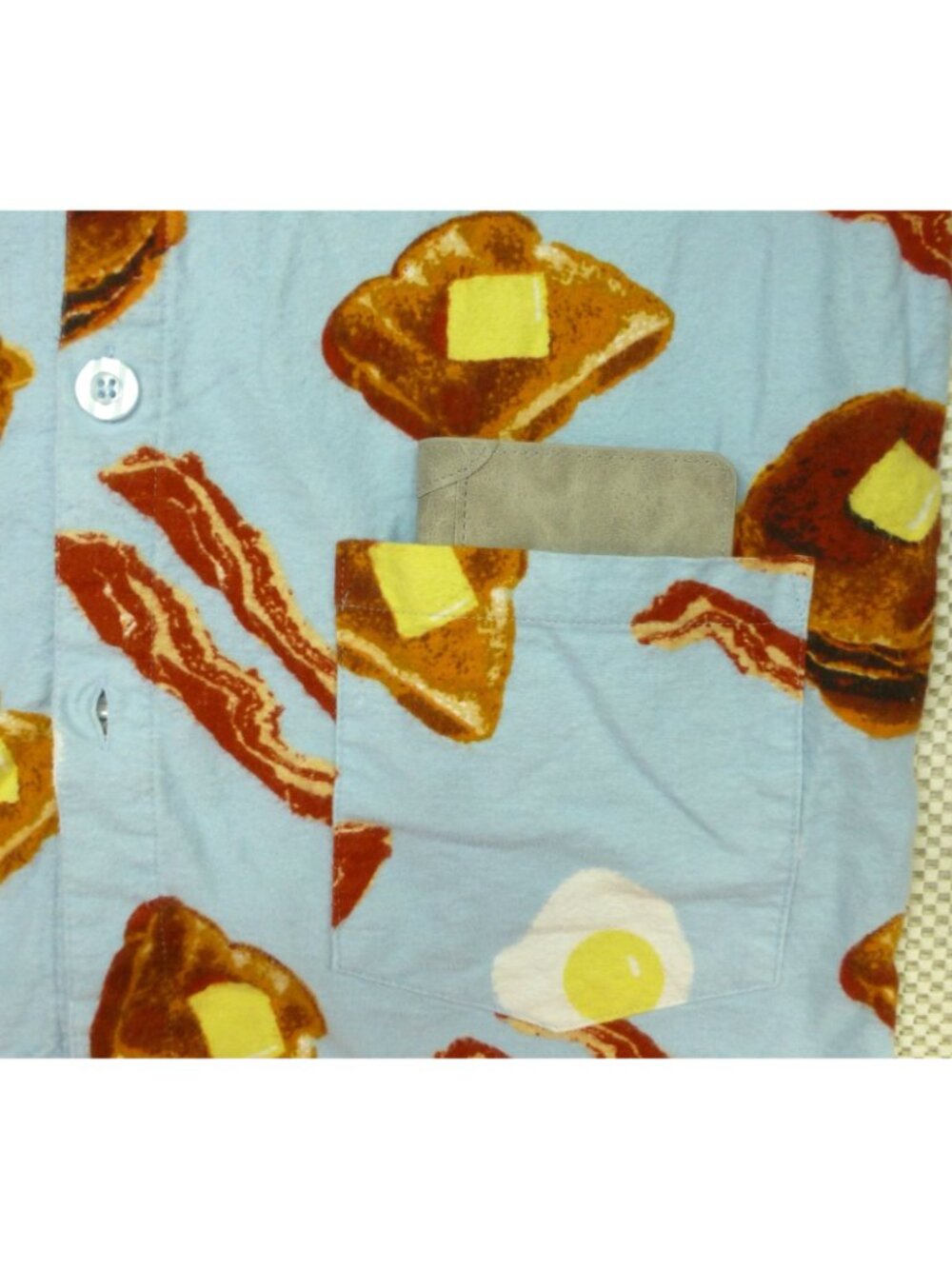 Breakfast-Themed PJ Studio Blue Cotton Pajama Set With Bacon Eggs & Pancakes Pri - Picture 8 of 16